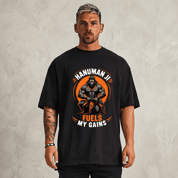 Hanuman Ji Fuels My Gains Oversized Drop-Shoulder T-Shirt