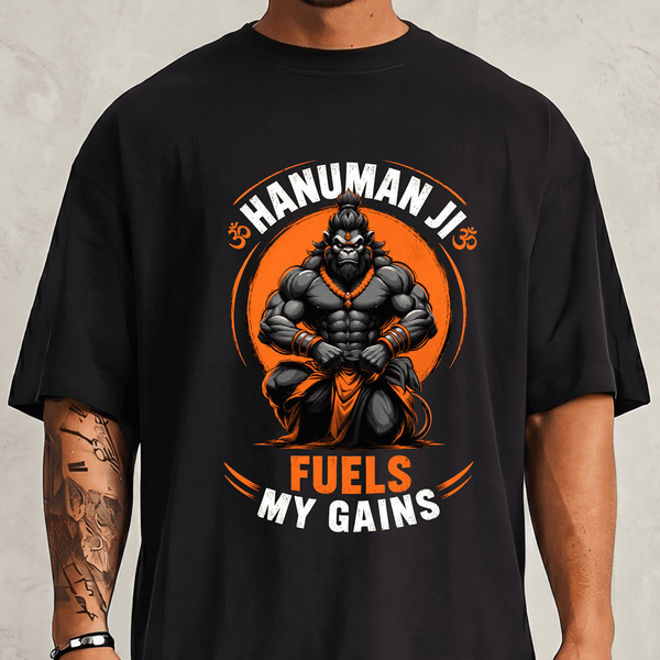 Hanuman Ji Fuels My Gains Oversized Drop-Shoulder T-Shirt